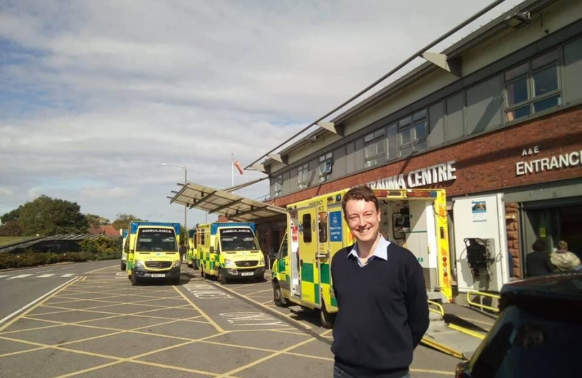 Simon with Ambulances outside James Cook University Hospital