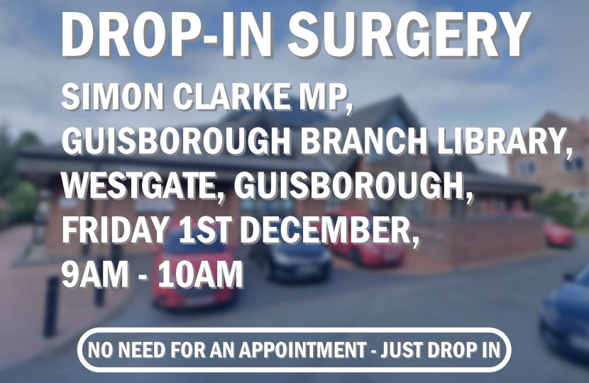 I will be at Guisborough Library, to meet constituents face-to-face at a drop-in surgery this Friday, 1st December, from 9am-10am.