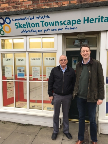 Simon and Councillor Cliff Foggo outside the Skelton Townscape Heritage Project 