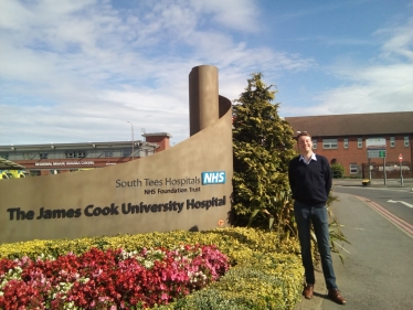 Simon outside James Cook Hospital